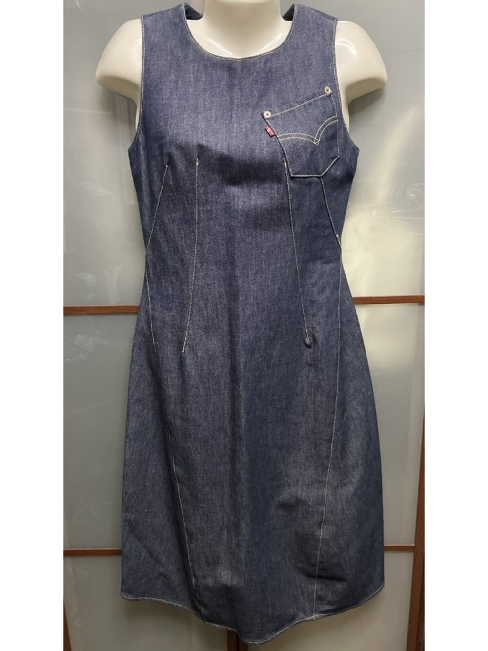 Levis Engineered Med Vintage 2000 Y2K Twisted High Low Hem Blue Denim Midi Dress